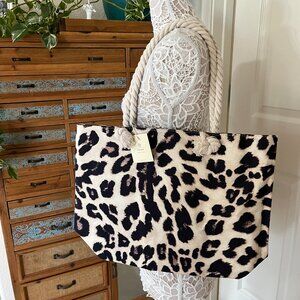 Leopard LG Print Canvas Tote Bag/ Rope Handles - Tan/Black/Brown - Style 1 -NWT